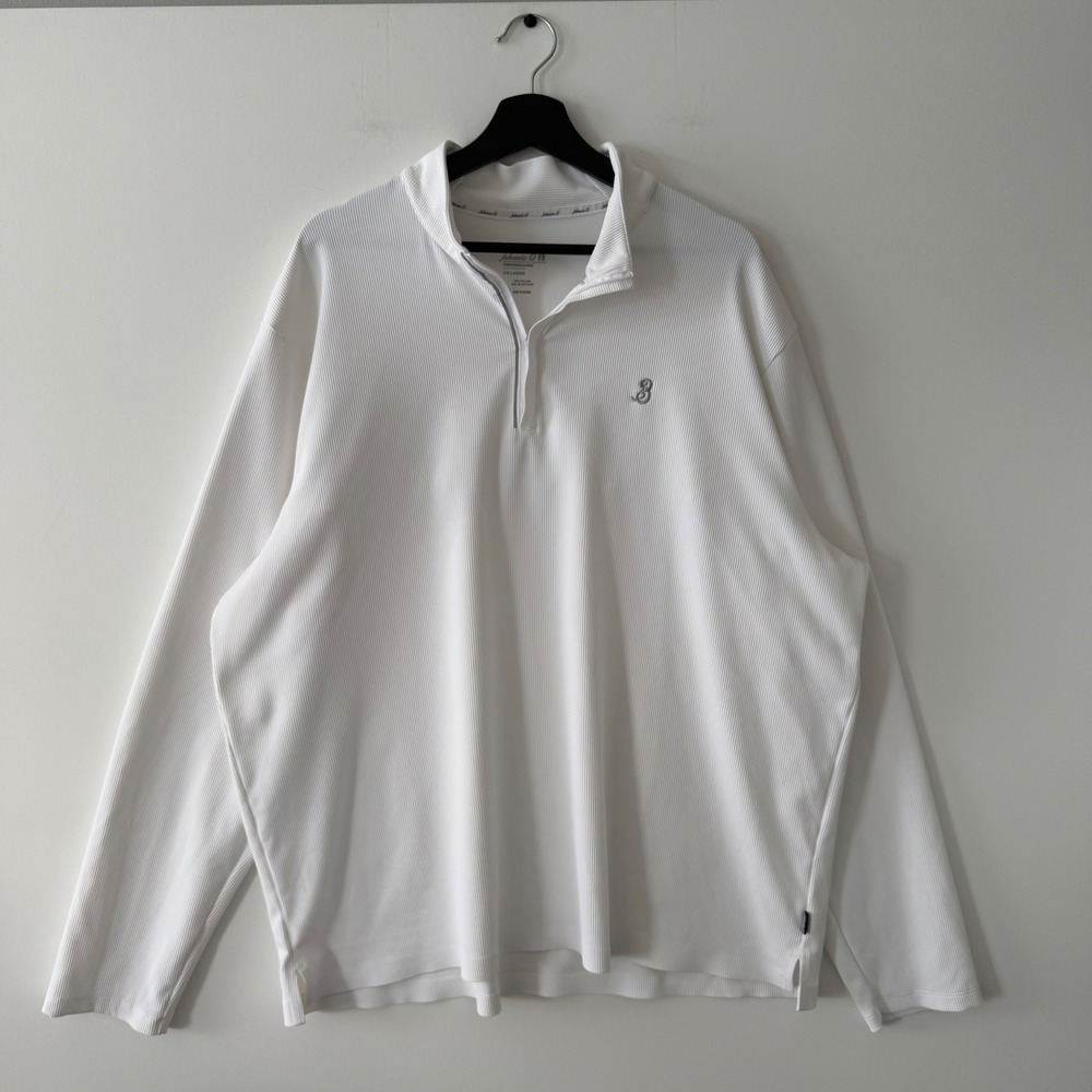 Johnnie-O Performance Mens XXL White Ribbed Quarter Zip Pullover Long Sleeve
